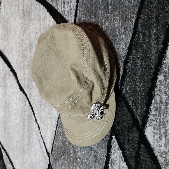 2013 FLEUR-DE-LIS RHINESTONES METAL OLIVE-BROWN POCKET CADET CAP HAT - Picture 8 of 14